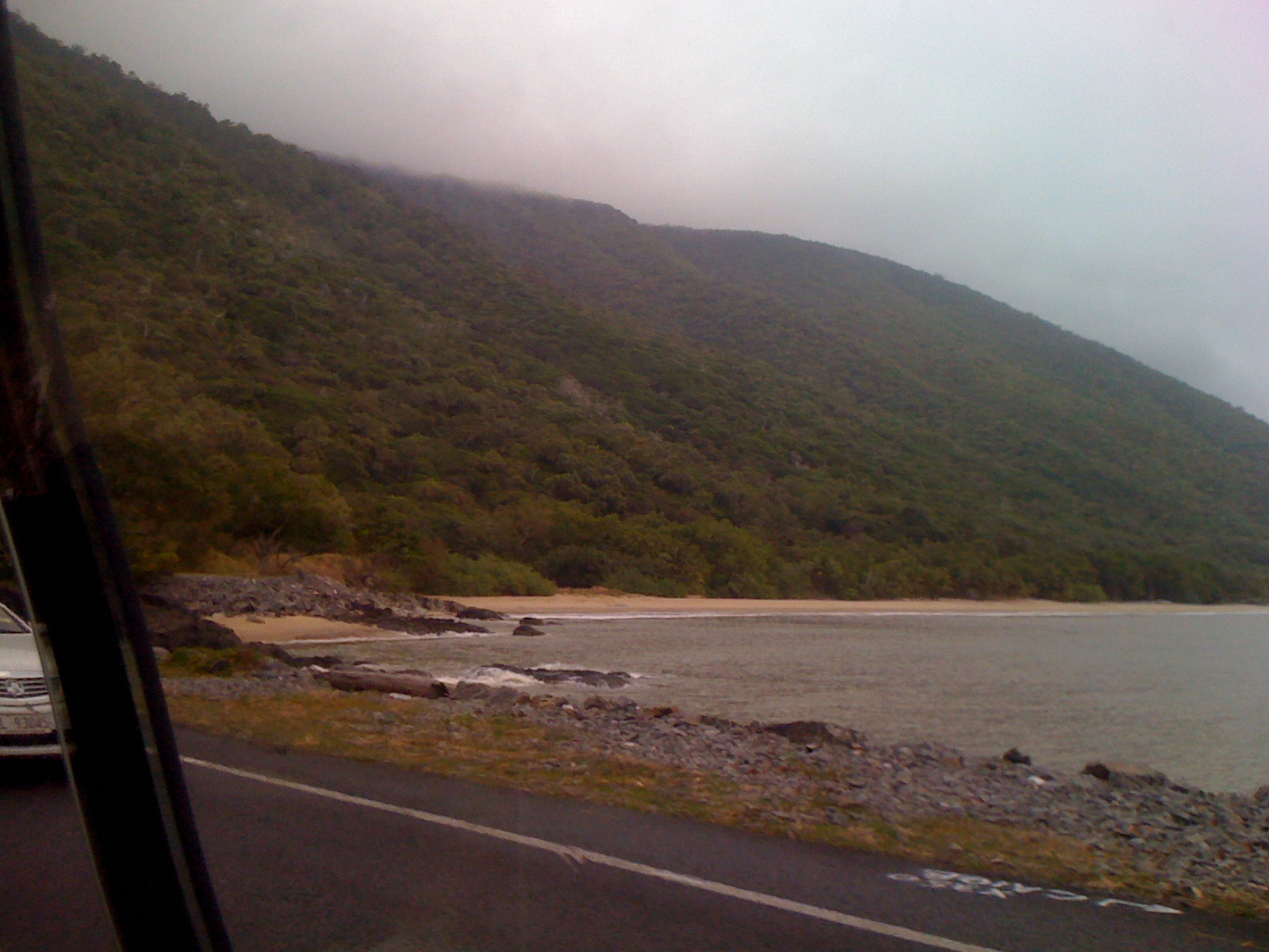 Driving to Port Douglas from Cairns, on a Sun Palm bus.