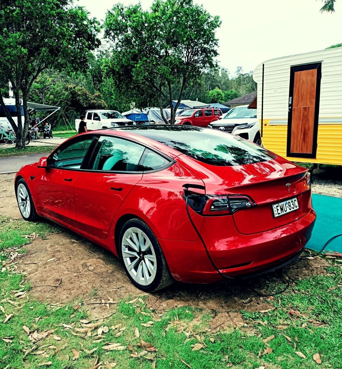 Garnet's Tesla charging at Ocean Beach, 2022