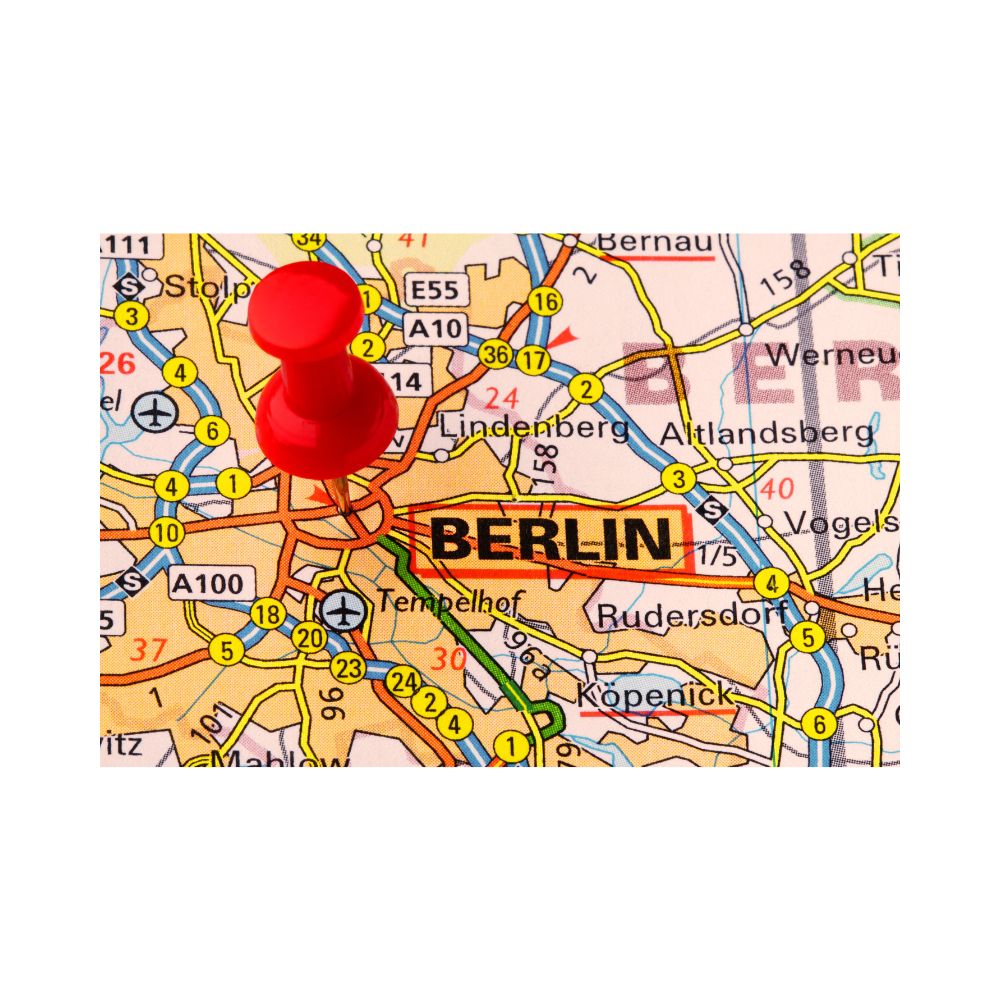 Berlin under a pin, courtesy of Canva