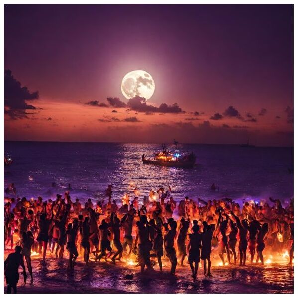 Full Moon party, on Koh Phangan, Thailand, back in its heyday.