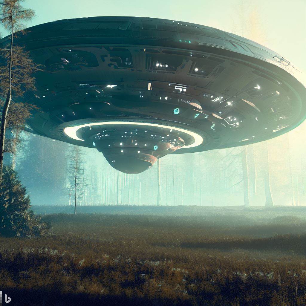 First contact: The UFO appears in the clearing in the Scrub, in David's visions as the lumberjacks worked against the grain