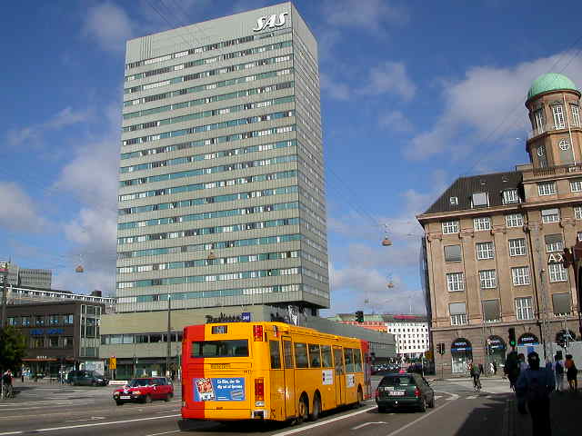 My first digital photo of Europe -- the Scandinavian Airlines tower in Copenhagen, Denmark