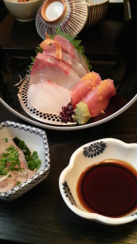 Sashimi and soy.