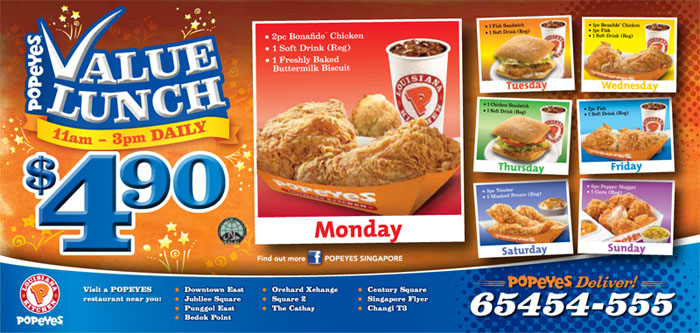 Flyer for Popeyes Louisiana Kitchen in Singapore